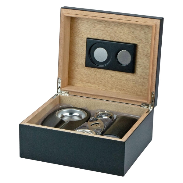 Humidor Schwarz Matt Set offen