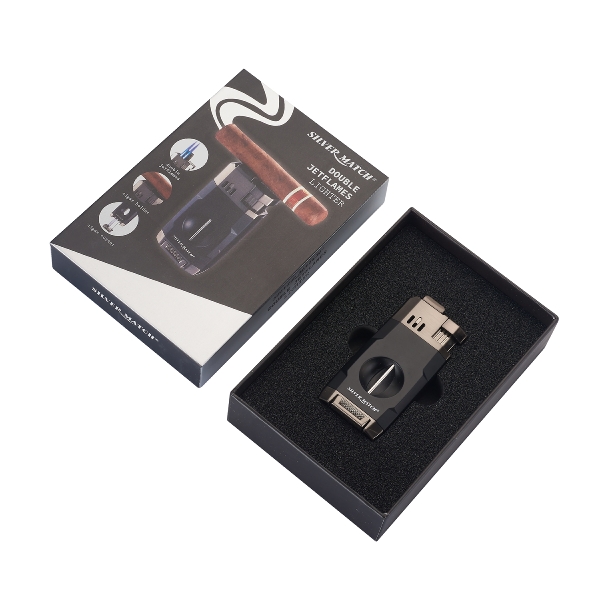 Silver Match Belfast Zigarrenfeuerzeug mit Cutter Packung offen