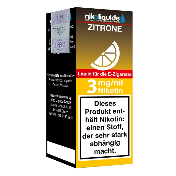 Nikoliquids Zitrone 3mg Liquid Flasche