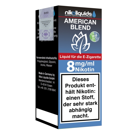 Nikoliquids American Blend 8mg Liquid Flasche 50PG 50VG