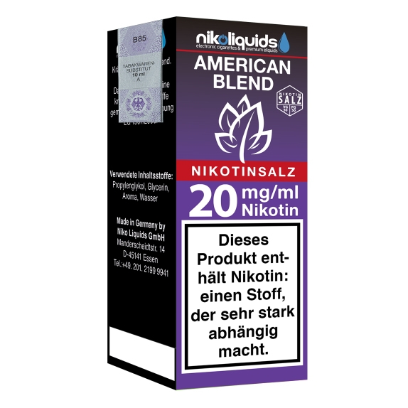 Nikoliquids Nikotinsalz American Blend 20mg Liquid Flasche
