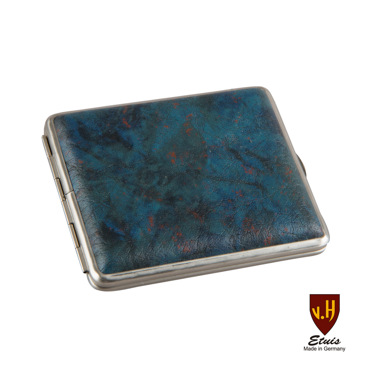 Zigarettenetui Kunstleder 18er Kingsize blau marmoriert mit Gummizug