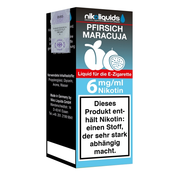 E-Liquid Nikoliquids Pfirsich-Maracuja 6mg Liquid Flasche
