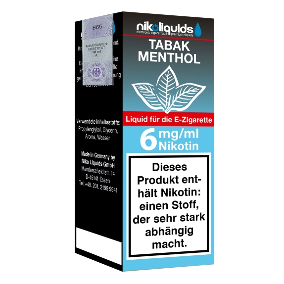 Nikoliquids Tabak Menthol 6mg Liquid Flasche