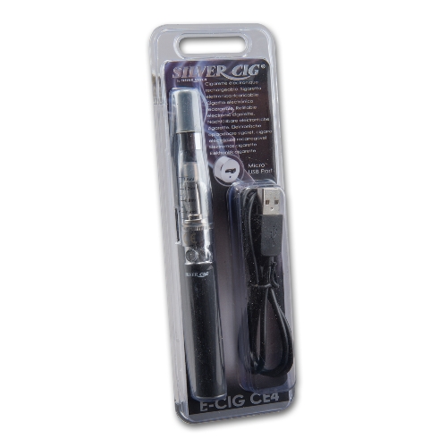 E-Zigarette SILVERCIG im BLISTER schwarz 650 mAh Micro USB-Anschluss