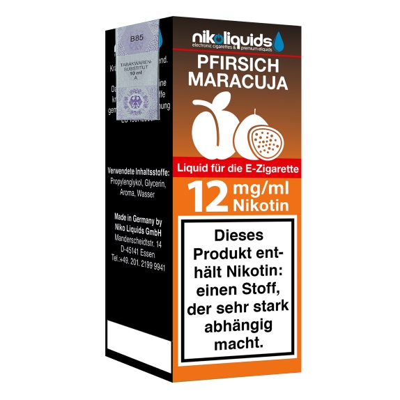 Nikoliquids Pfirsich Maracuja 12mg Liquid Flasche