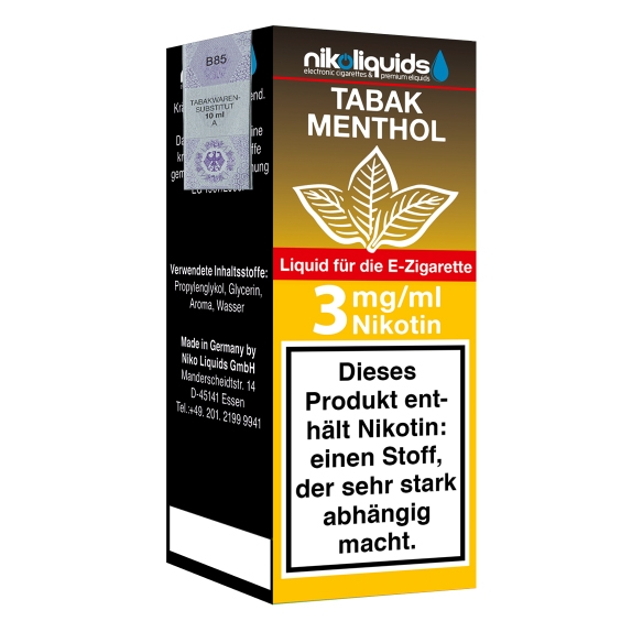 Nikoliquids Tabak Menthol 3mg Liquid Flasche